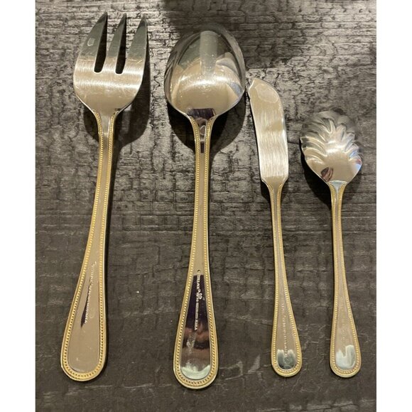 Wallace 18/10 Stainless Gold Royal Bead Set Of 4 Hostess Serving Pieces Vintage - Picture 2 of 4